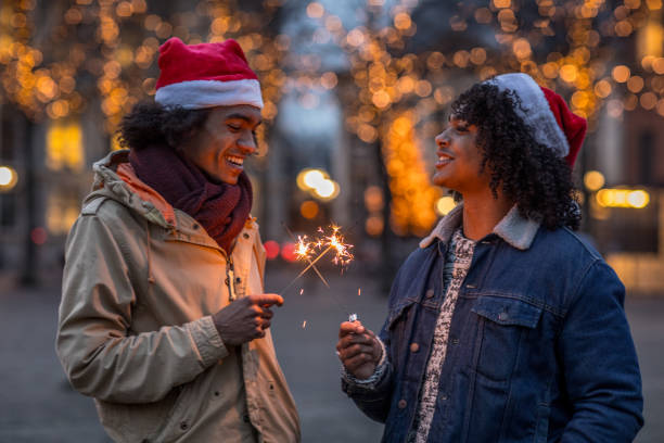 istock Two male Multi ethnic students at Christmas 1281419492