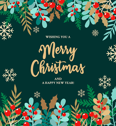 Vector illustration of Merry Christmas, Banner - Sign, Holly, Message