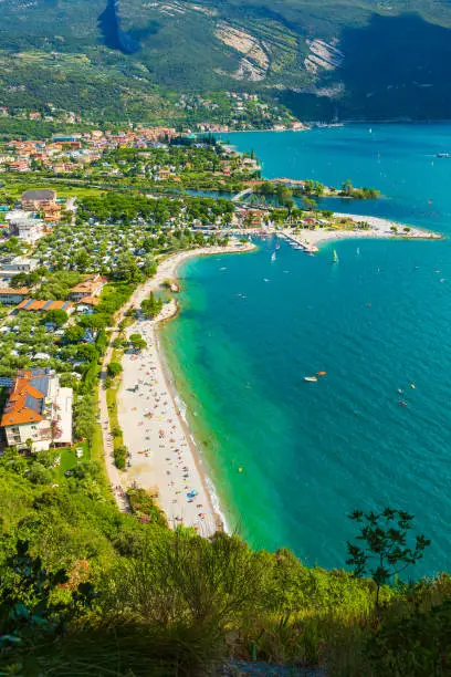 Photo of Aerial view at Linfano and Torbole village at lake Garda, Italy. on a beautiful summer day