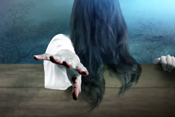 istock Scary ghost woman standing with night scene background 1281426995
