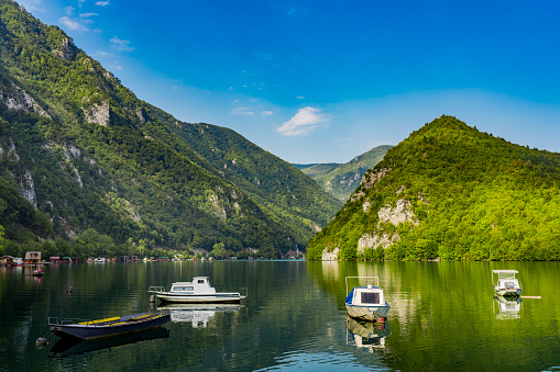 View at Perucac artificial lake on the Drina River in Serbia