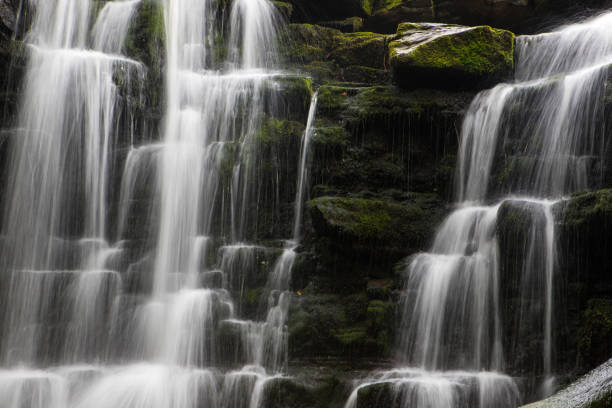 istock Hidden cascading waterfall in a deep gorge with trickling white water. Forest of Bowland, Ribble Valley, Lancashire 1281435853