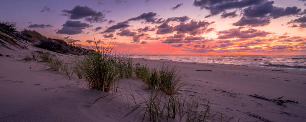 istock beautiful magenta sunset over the sea with sandy shore 1281435985