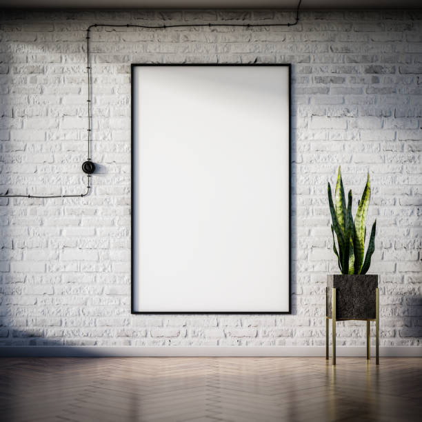 istock Vertical picture or poster template on a brick loft wall 1281437150