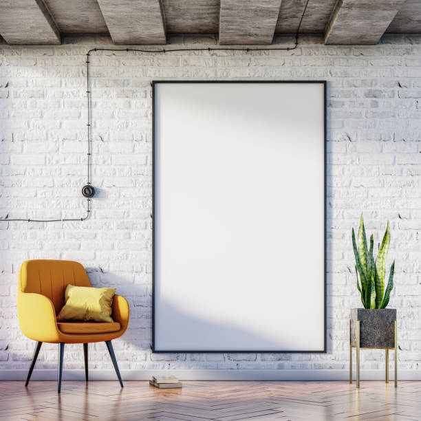 Vertical picture or poster template on a brick loft wall