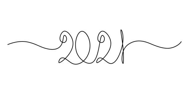 2021 New Year handwritten lettering Continuous line drawing text for greeting card design. Vector illustration 2021 stock illustrations