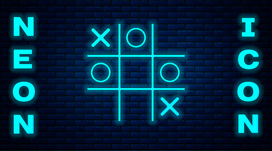 Glowing Neon Tic Tac Toe Game Icon Isolated On Brick Wall Background Vector  Stock Illustration - Download Image Now - iStock