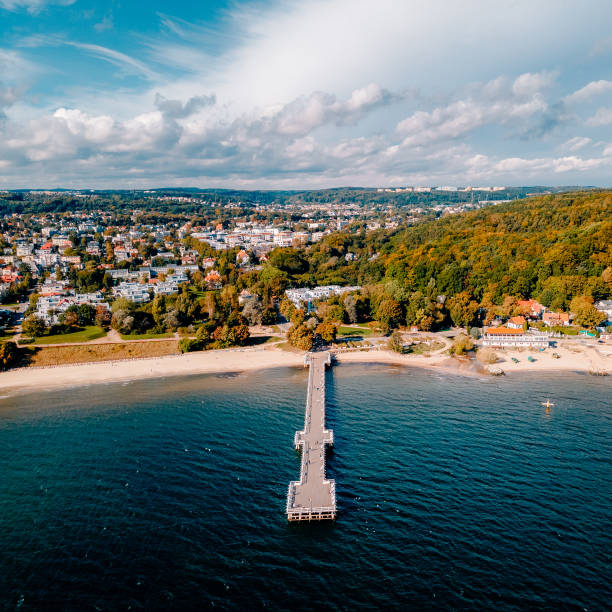 istock Pier in Gdynia Orlowie view from the drone 1281438282