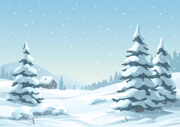 ruhige schnee-winter-szene - wintry landscape stock-grafiken, -clipart, -cartoons und -symbole