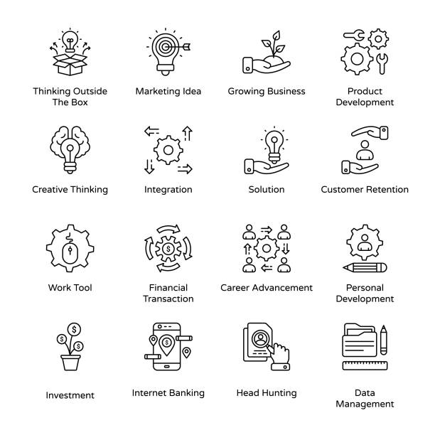 Business and Office Outline Icons Business and Office Outline Icons - Stroked, Vectors customer retention stock illustrations
