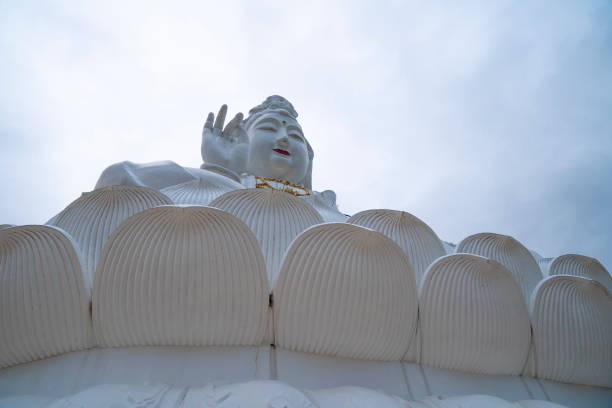 guan yin sur statue de lotus - guan yin photos et images de collection