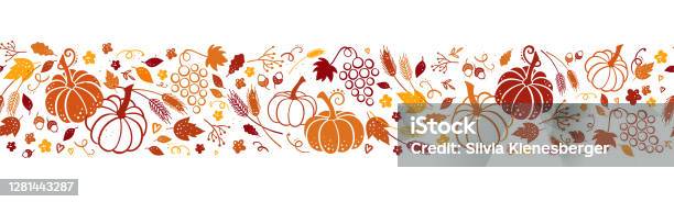 Cute Hand Drawn Thanksgiving Seamless Patten With Leaves Pumpkins And Decoration Great For Autumn Themes Textiles Banners Wallpapers Vector Design Stock Illustration - Download Image Now