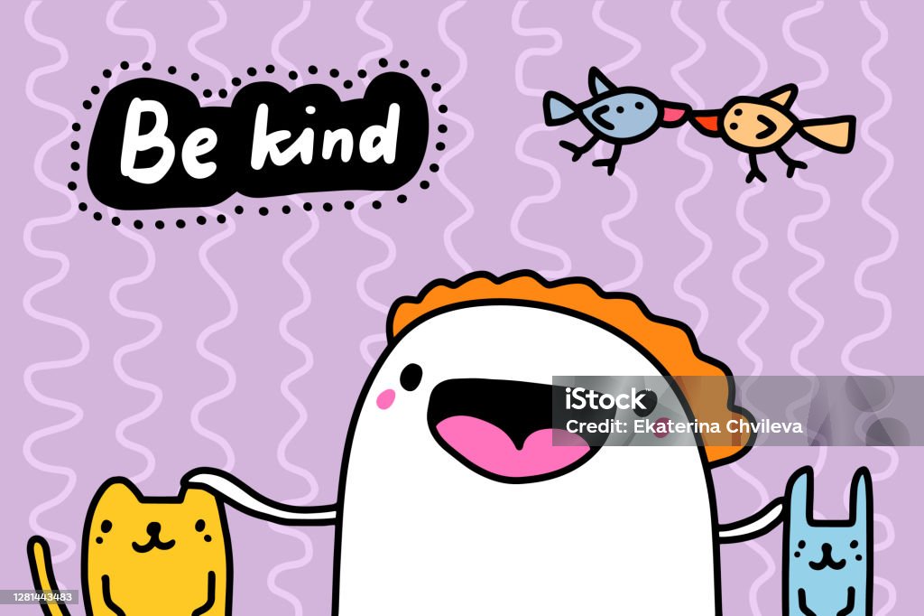 Be Kind Hand Drawn Vector Illustration In Cartoon Doodle Style Man  Expressive Touches Cat Rabbit Stock Illustration - Download Image Now -  iStock