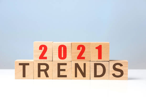 2021 Trends. Trends concept with wooden cubes