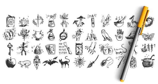 Vector illustration of Halloween doodle set