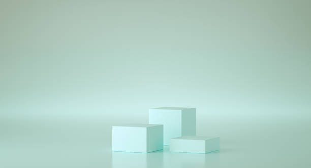 istock Mockup geometric shape podium for product design with blue background, 3d rendering. 1281446128
