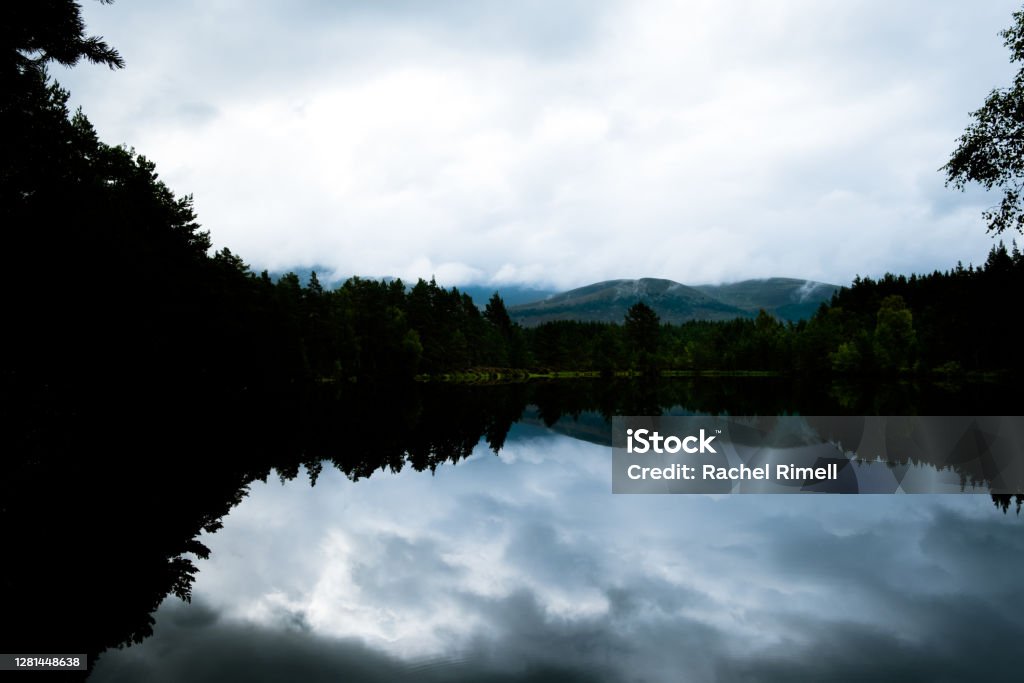 Cairngorms view reflection of mountain range at Cairngorms National Park Cairngorm Mountains Stock Photo