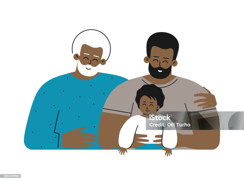 Vector Concept For Fathers Day With Flat Cartoon Characters Multi  Generational African American Family Dad Is Young Adult Man Hugging His  Baby Senior Grandfather Smiles Stock Illustration - Download Image Now -  iStock