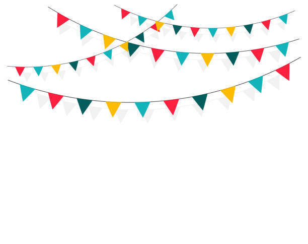 Set of carnival, flag garlands. Decorative colorful pennants for a holiday, birthday, fair and bright decoration. Festive background with hanging flags. Set of carnival, flag garlands. Decorative colorful pennants for a holiday, birthday, fair and bright decoration. Festive background with hanging flags. bunting stock illustrations