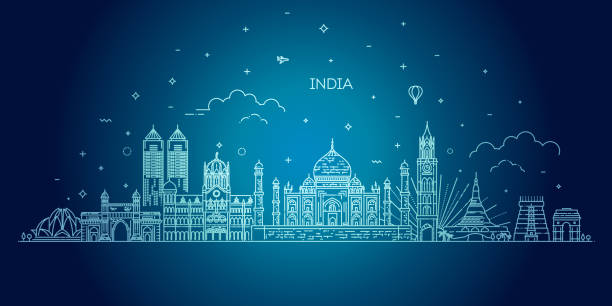 reise- und tourismushintergrund. vektorhintergrund. liniendarstellung. line-art-stil - delhi new delhi panoramic india stock-grafiken, -clipart, -cartoons und -symbole