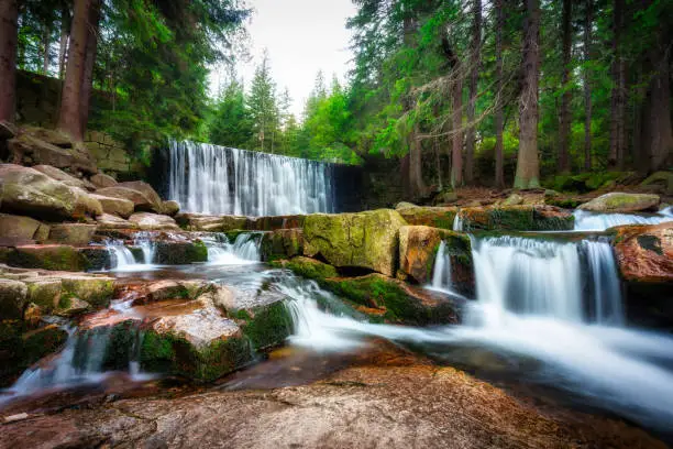 Beautiful scenery of the Wild Waterfall on the omnica river, Karpacz. Poland
