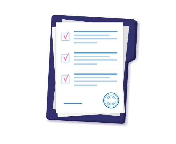Document. Folder with contract documents. Agreement papers with stamp and text. Document. Folder with contract documents. Agreement papers with stamp and text. urgency illustrations stock illustrations