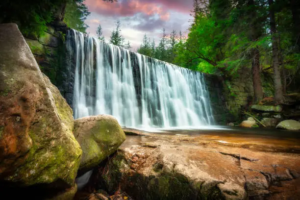 Beautiful scenery of the Wild Waterfall on the omnica river, Karpacz. Poland