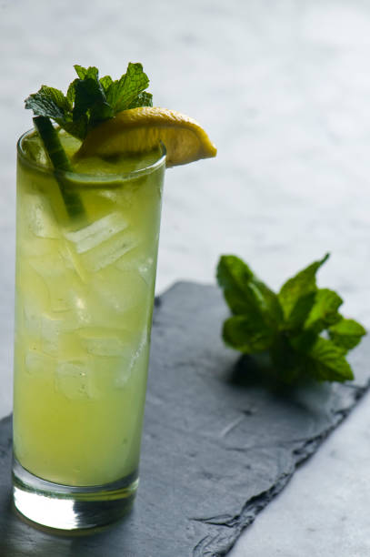 istock Mojito. Classic Cocktail. Alcoholic Drink made with rum, gin, vodka, rum or whiskey mixed with mint, lime juice sugar and soda water and garnished with limes and cherries. Classic American bar drinks. 1281455299