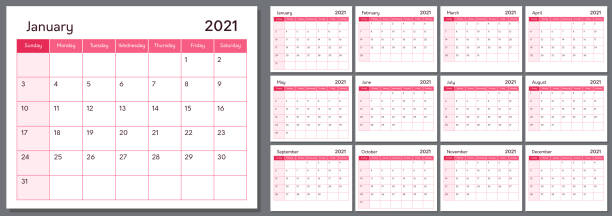 ilustrações de stock, clip art, desenhos animados e ícones de 2021 calendar - november calendar pink event