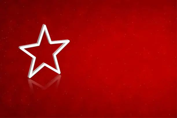 Vector illustration of Dark red or maroon coloured Christmas festive vector backgrounds with a big white three dimensional or 3D outlined star in the left with a reflection