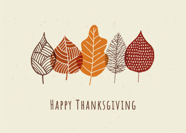 happy thanksgiving karte mit herbstblättern. - trees in fall stock-grafiken, -clipart, -cartoons und -symbole
