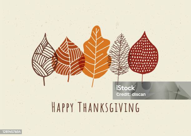 Happy Thanksgiving Card With Autumn Leaves Stock Illustration - Download Image Now - Thanksgiving - Holiday, Autumn, Leaf