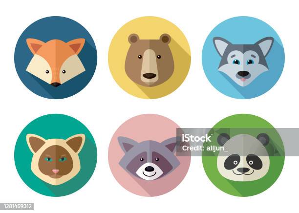 Set Of Vector Icons Of Animal Heads Various Cute Animals Stickers Stock  Illustration - Download Image Now - iStock