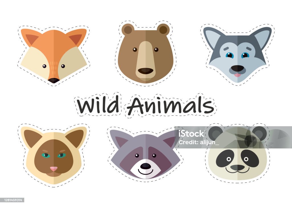 Set Of Vector Icons Of Animal Heads Various Cute Animals Stickers Stock  Illustration - Download Image Now - iStock