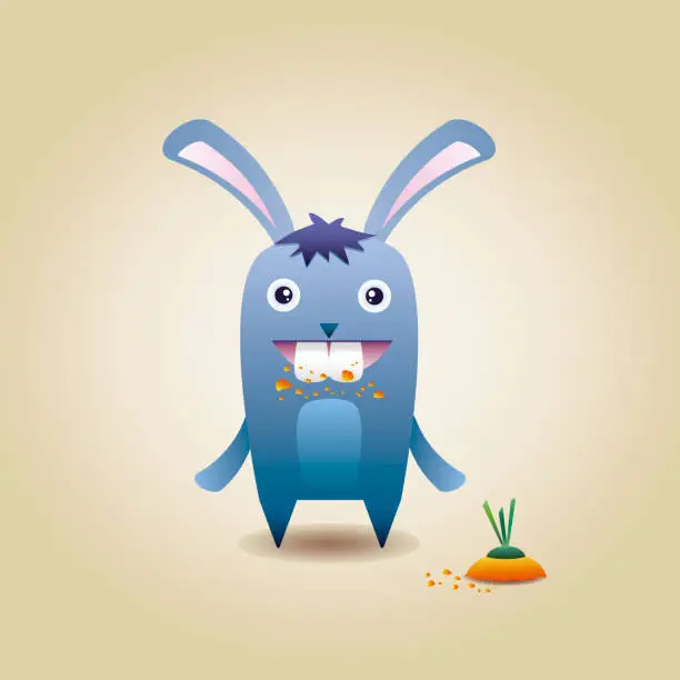Vector illustration of Blue rabbit with carrot