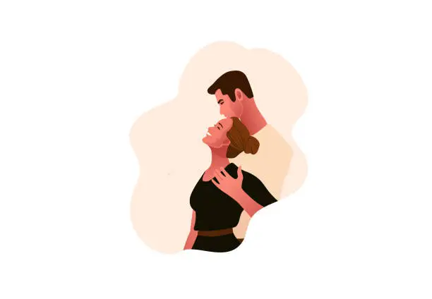 Vector illustration of Young beautiful couple hugging. Two people dating