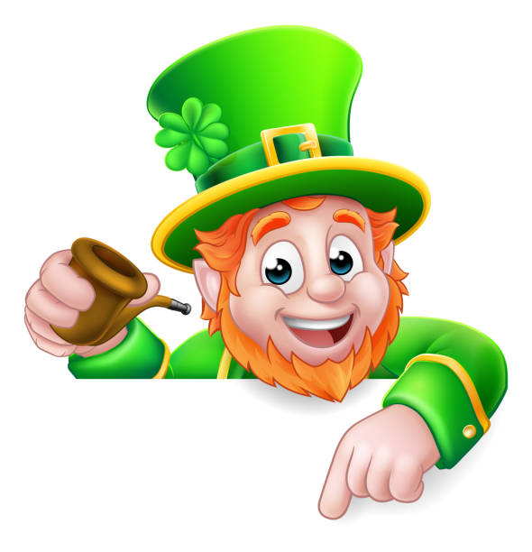 illustrazioni stock, clip art, cartoni animati e icone di tendenza di segno del personaggio dei cartoni animati di leprechaun st patricks day - leprechaun st patricks day cartoon luck