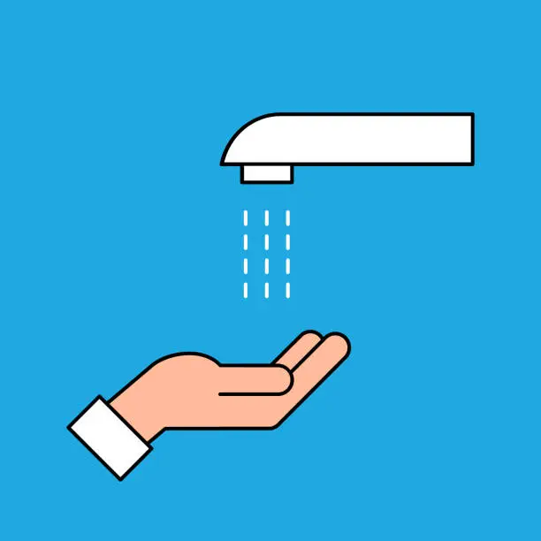 Vector illustration of Automated touchless restroom faucet with sensor.
