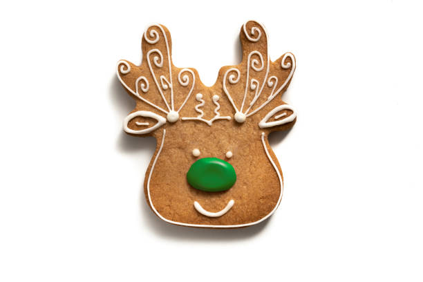 Christmas gingerbread reindeer cookie isolated on white background
