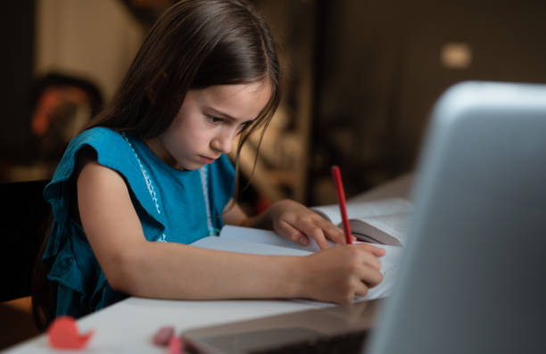 istock Schoolgirl Learning Online Till Late Afternoon. 1281468088