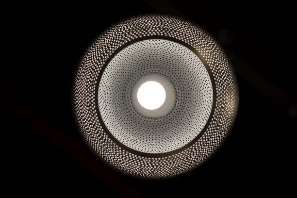 Bottom view of modern ceiling light. Lighting decoration concept.