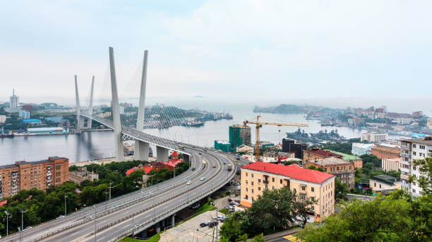 istock Cable-stayed bridge Golden Bridge in Vladivostok, Russia 1281469370