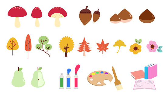 It is a set illustration of autumn taste and art related icons.