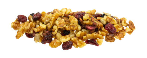istock Healthy trail mix on a white background 1281473396
