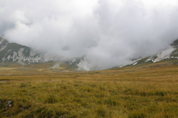 vista panoramica di campo imperatore, ai piedi del gran sasso in italia - apennines beauty in nature grass plateau foto e immagini stock