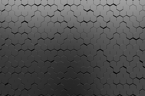 Dark And Shiny Hexagon Background. Horizontal composition with copy space.