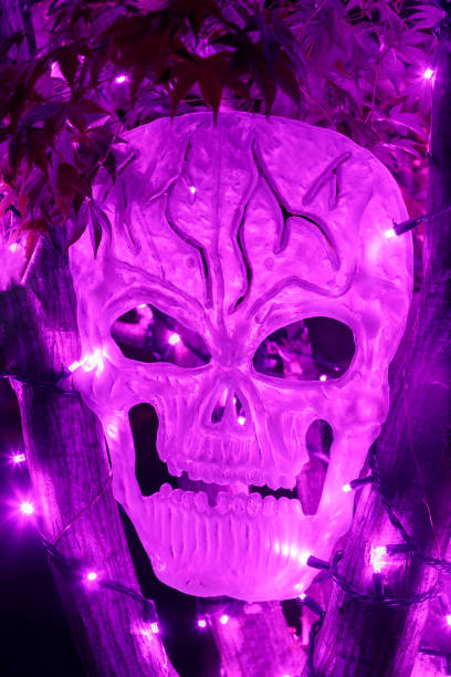 istock Purple Skull Peeking Through Tree Halloween Night Decoration 1281477488
