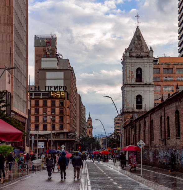 Seventh Race Carrera Séptima, a pedestrian street on 13th Street, in the background the Cathedral in the Plaza de Bolívar Bogotá Colombia October 20, 2020 candlemas stock pictures, royalty-free photos & images