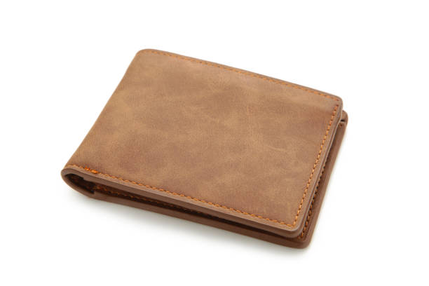 istock Brown shiny wallet isolated on white background 1281477566