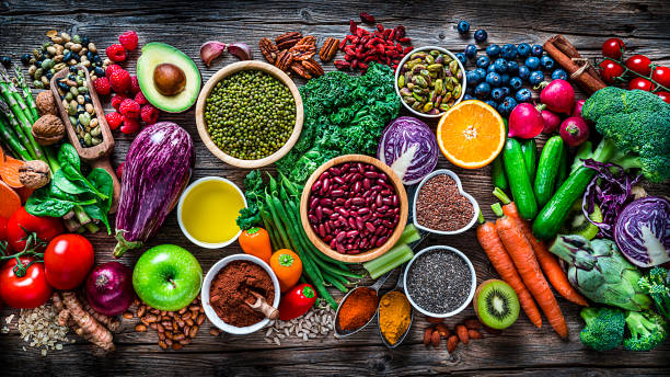 istock Healthy vegan food background. Top view 1281479832